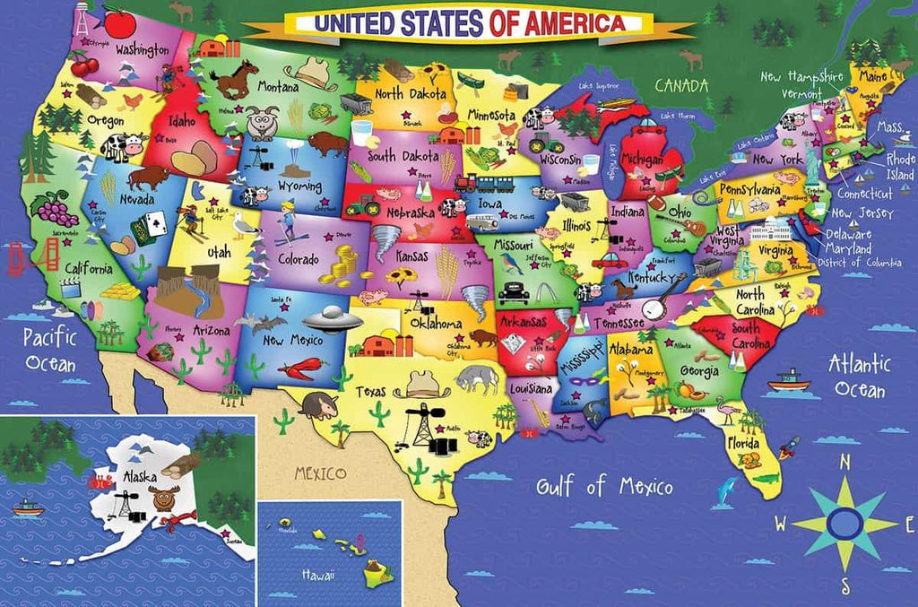 U S Map Floor Puzzle - 48 Pieces - DISC