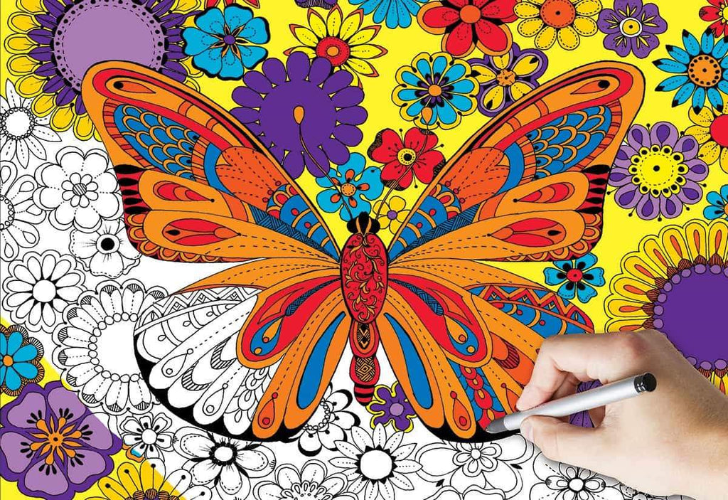 June Butterfly Coloring Puzzle - 300 Piece Coloring Jigsaw Puzzle