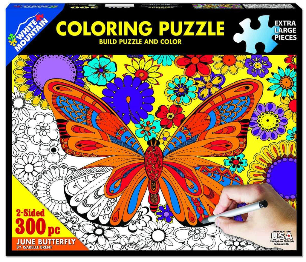 June Butterfly Coloring Puzzle - 300 Piece Coloring Jigsaw Puzzle